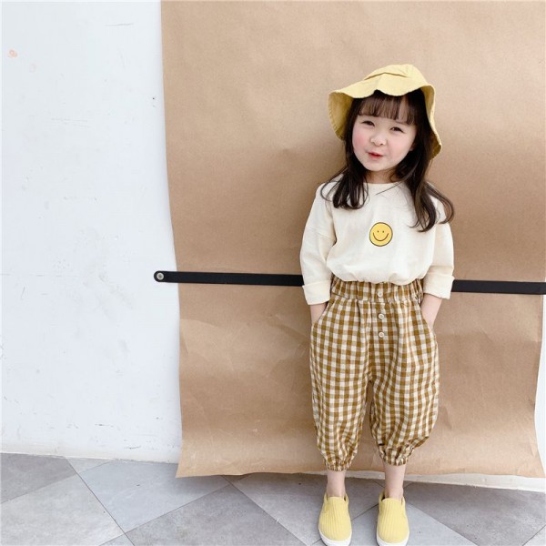 2020 autumn children's new products girls' Korean autumn printed T-shirt spring and summer bottom coat 20175