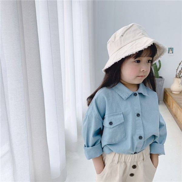 2020 children's spring new children's Korean version Lapel embroidery long sleeve shirt 20135