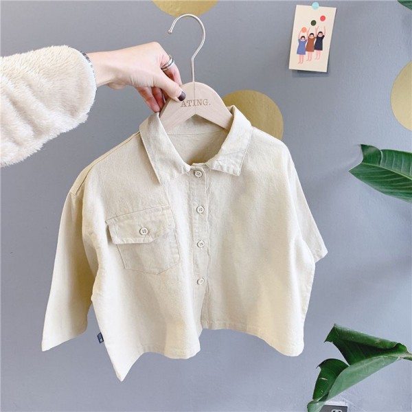 2020 children's spring new children's Korean version Lapel embroidery long sleeve shirt 20135