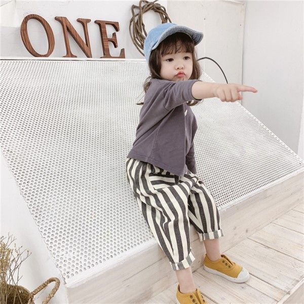 2020 autumn children's new men's and women's Korean autumn children's pants Harlan stripe casual pants 19014 