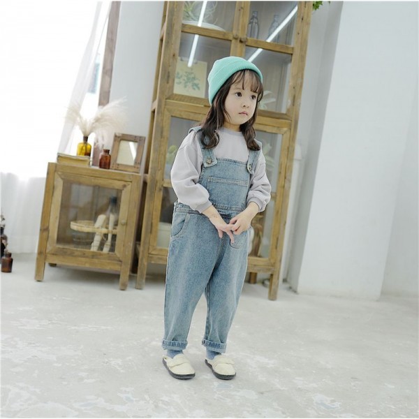 2020 children's autumn new girls' Korean denim suspenders children's trousers 19816 