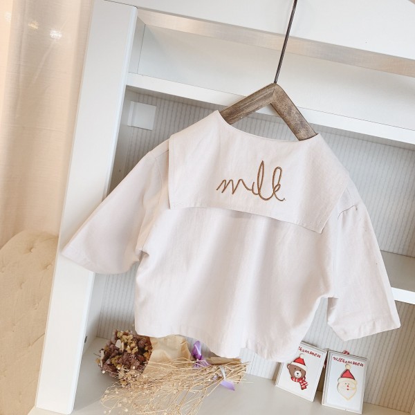 2020 autumn children's new girls' Autumn embroidered Big Lapel autumn shirt 19017