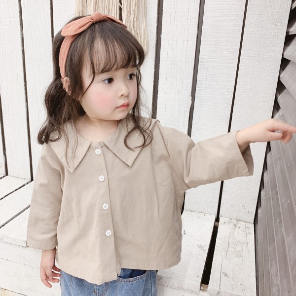 2020 autumn children's new girls' Autumn embroidered Big Lapel autumn shirt 19017