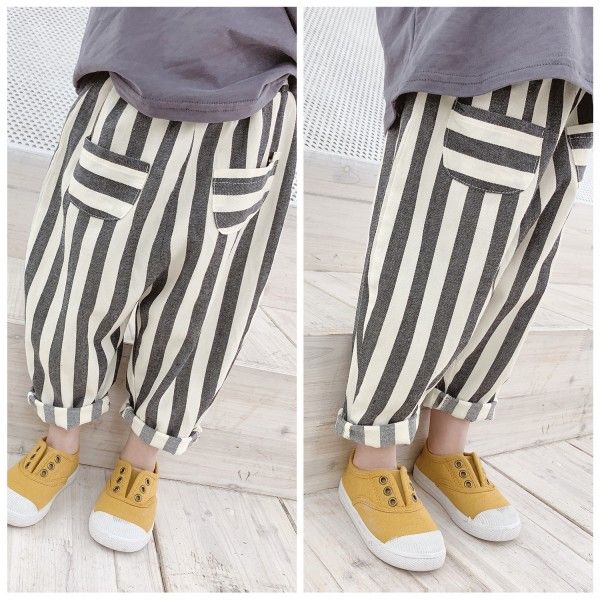 2020 autumn children's new men's and women's Korean autumn children's pants Harlan stripe casual pants 19014 