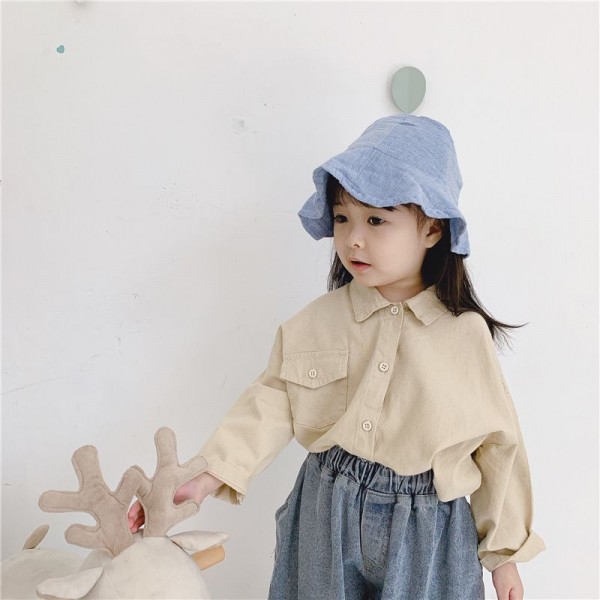 2020 children's spring new children's Korean version Lapel embroidery long sleeve shirt 20135