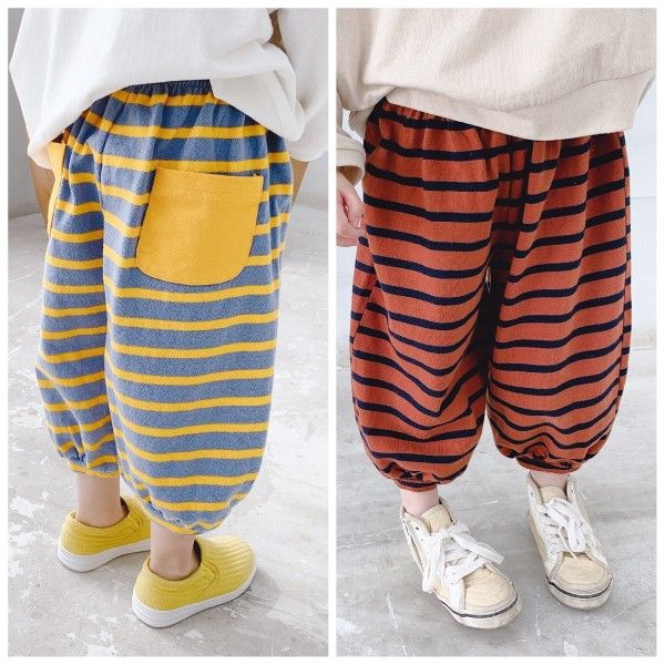 2020 children's spring new children's Korean striped close-up 9-point pants Harem Pants 20102