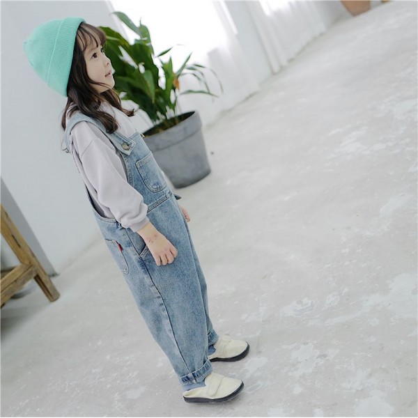 2020 children's autumn new girls' Korean denim suspenders children's trousers 19816 