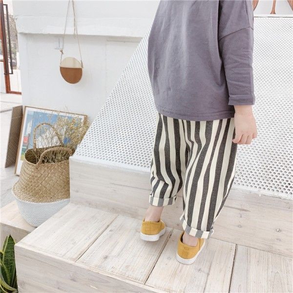 2020 autumn children's new men's and women's Korean autumn children's pants Harlan stripe casual pants 19014 