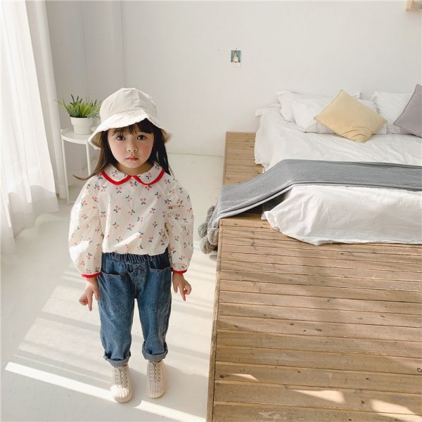 2020 children's autumn new products girls' Korean autumn Lapel floral shirt 20155 