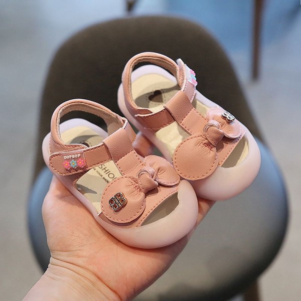 Summer 1-2 year old girl's sandals girl's baby soft bottom walking shoes children's Baotou anti kick princess shoes 