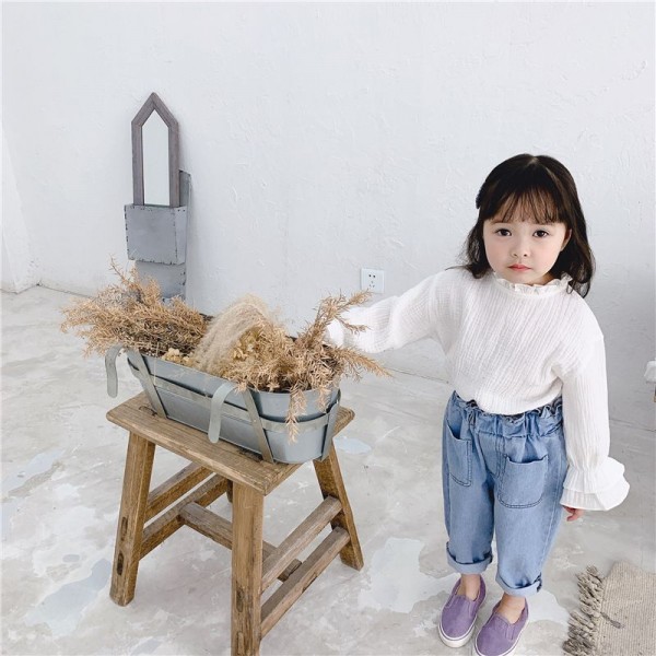 2020 spring children's clothing new girls' Korean ear edge Quarter Sleeve Shirt 20119