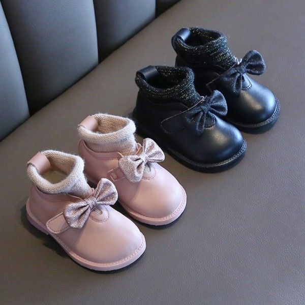 Autumn and winter 2020 new girl princess shoes soft soled 1-2 year old baby walking shoes children's Plush winter cotton shoes 