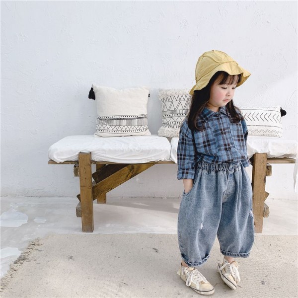 Children's autumn new 2020 children's Korean version Lapel Plaid long sleeve shirt 20166 