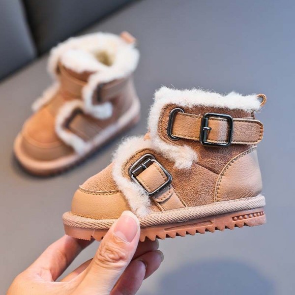 Baby snow boots baby soft soled walking shoes 1-3 years old boys' casual cotton shoes with plush and thickened winter girls' fashion