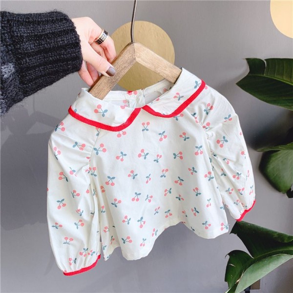 2020 children's autumn new products girls' Korean autumn Lapel floral shirt 20155 