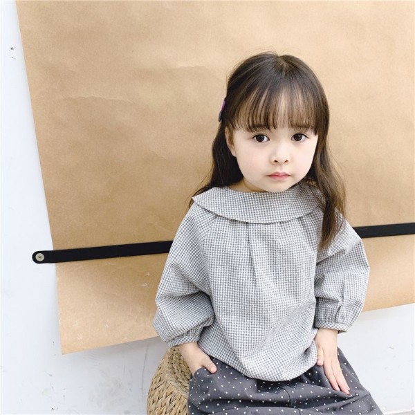 2020 children's autumn new product girls' Korean autumn bubble sleeve big Lapel shirt 20106 