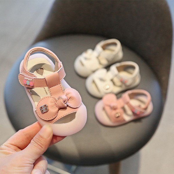 Summer 1-2 year old girl's sandals girl's baby soft bottom walking shoes children's Baotou anti kick princess shoes 