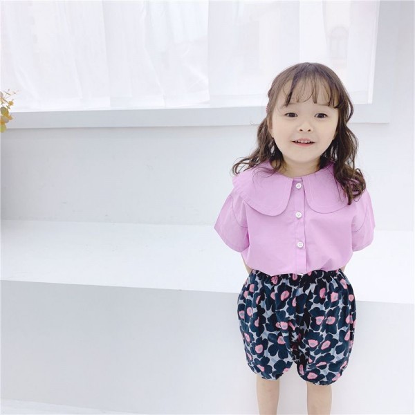 Children's summer 2020 new girls' Korean retro brand short sleeve shirt 19259