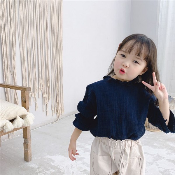 2020 spring children's clothing new girls' Korean ear edge Quarter Sleeve Shirt 20119