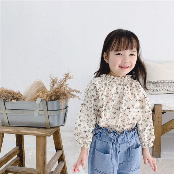 2020 children's autumn new products girl's autumn long sleeve shirt with broken flower fungus edge 20169 