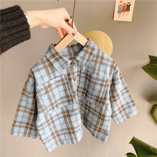 Children's autumn new 2020 children's Korean version Lapel Plaid long sleeve shirt 20166 