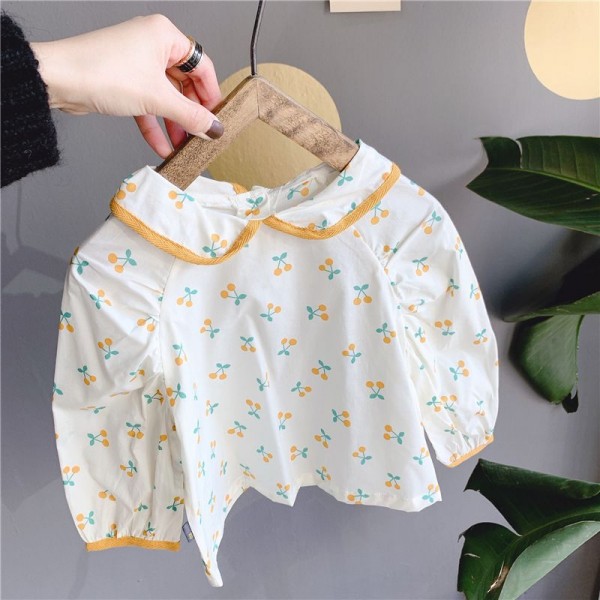 2020 children's autumn new products girls' Korean autumn Lapel floral shirt 20155 