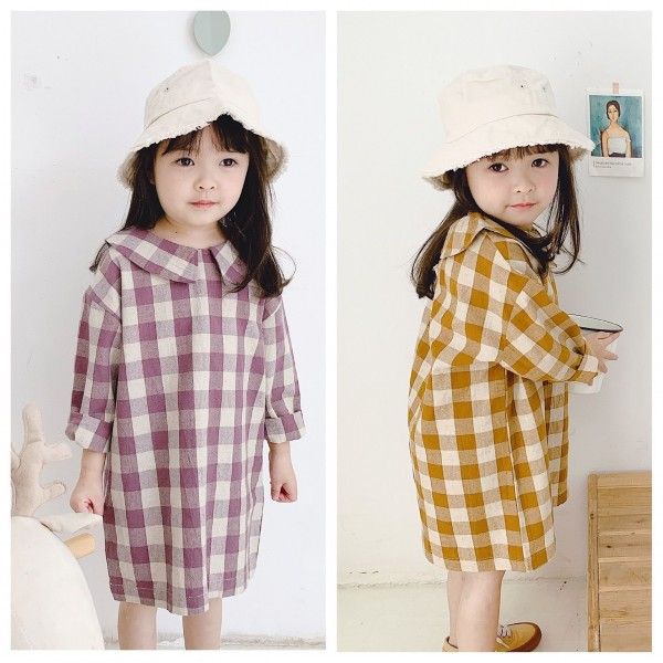 New autumn children's clothing 2020 girls' plaid shirt dress 20160 