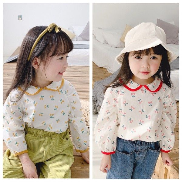 2020 children's autumn new products girls' Korean autumn Lapel floral shirt 20155 