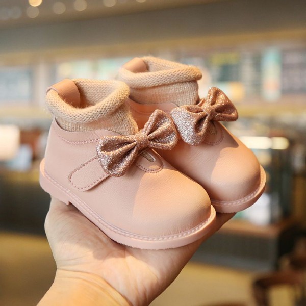 Autumn and winter 2020 new girl princess shoes soft soled 1-2 year old baby walking shoes children's Plush winter cotton shoes 