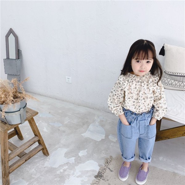 2020 children's autumn new products girl's autumn long sleeve shirt with broken flower fungus edge 20169 