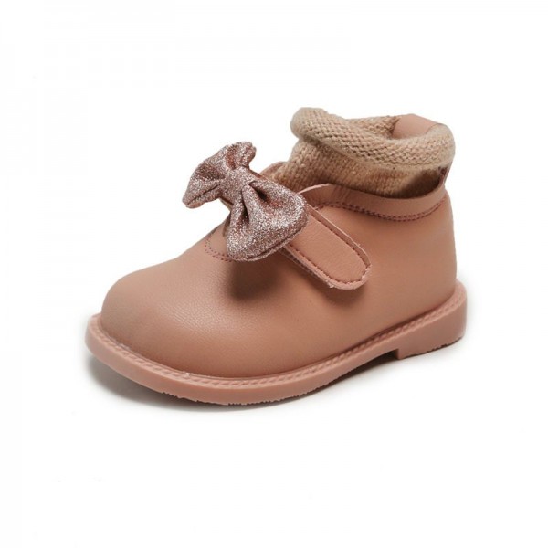 Autumn and winter 2020 new girl princess shoes soft soled 1-2 year old baby walking shoes children's Plush winter cotton shoes 