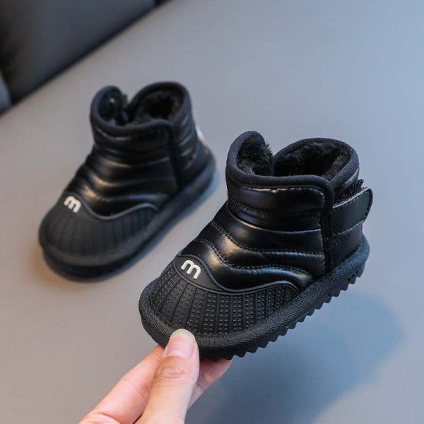 Girls' snow boots winter Plush warm cotton shoes 1-3 years old boys' waterproof children's shoes baby soft soled walking shoes