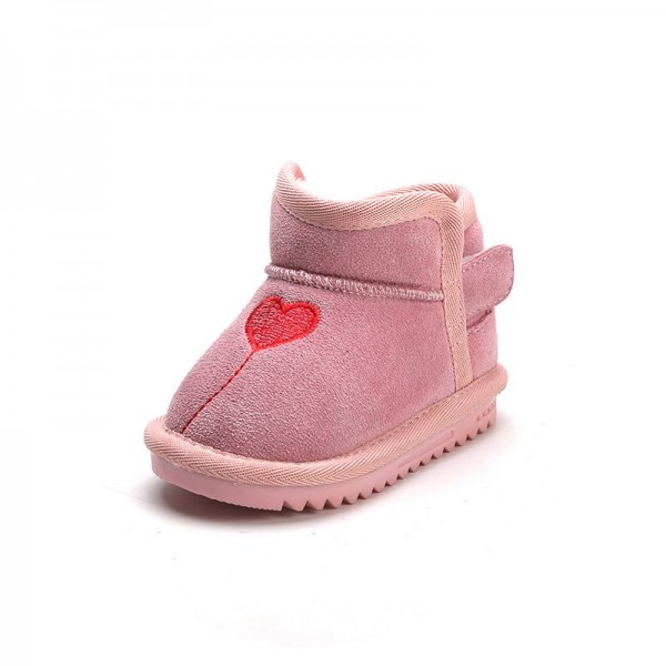 2020 winter new children's shoes children's snow boots genuine leather love girl cotton boots baby walking shoes 1-3 years old 