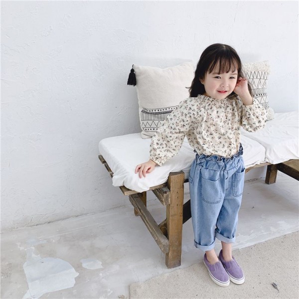 2020 children's autumn new products girl's autumn long sleeve shirt with broken flower fungus edge 20169 