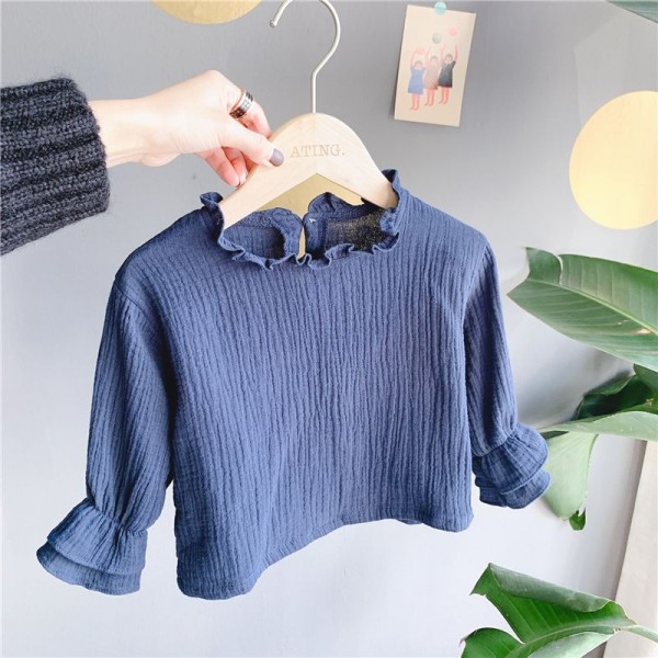 2020 spring children's clothing new girls' Korean ear edge Quarter Sleeve Shirt 20119