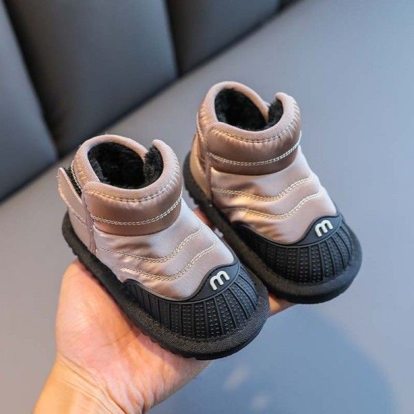 Girls' snow boots winter Plush warm cotton shoes 1-3 years old boys' waterproof children's shoes baby soft soled walking shoes