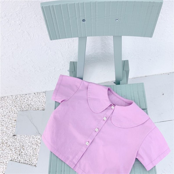 Children's summer 2020 new girls' Korean retro brand short sleeve shirt 19259