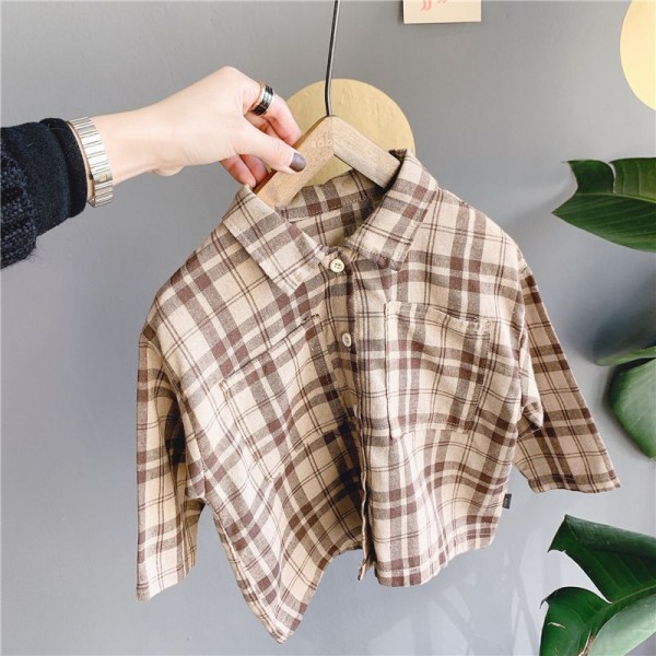 Children's autumn new 2020 children's Korean version Lapel Plaid long sleeve shirt 20166 