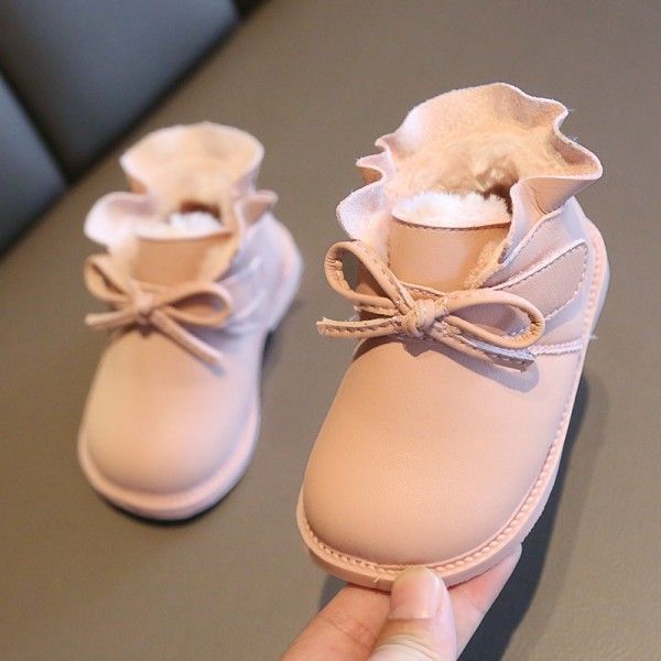 Autumn and winter 2020 new 1-3 year old girl's short boots Toddler Soft soled Plush Princess cotton boots Korean baby shoes 