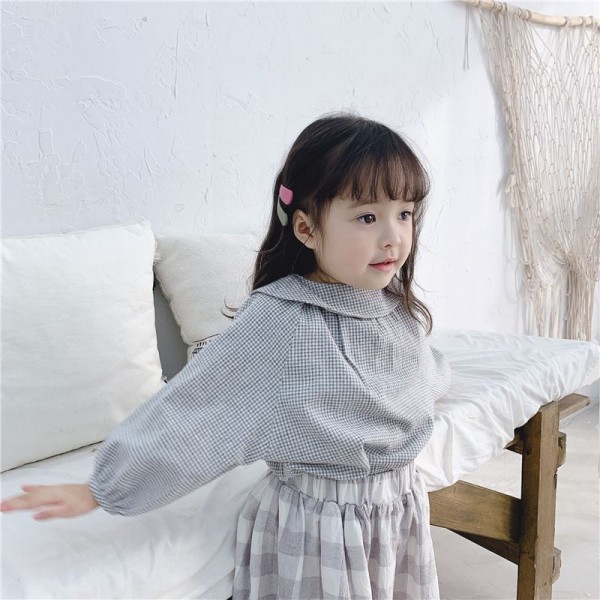 2020 children's autumn new product girls' Korean autumn bubble sleeve big Lapel shirt 20106 