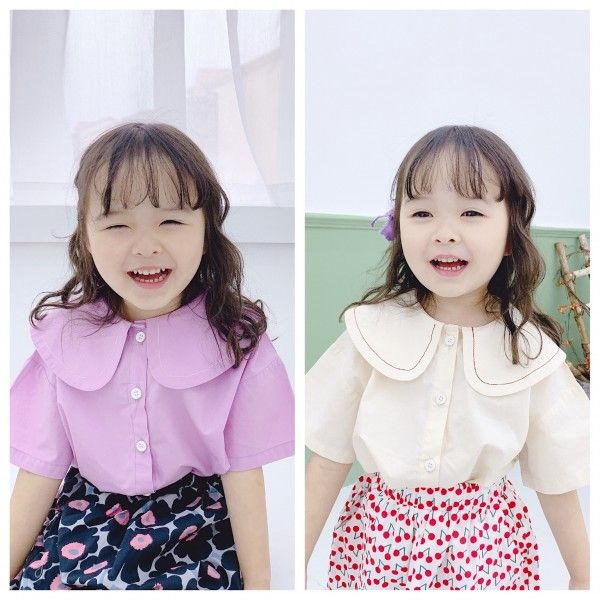Children's summer 2020 new girls' Korean retro brand short sleeve shirt 19259