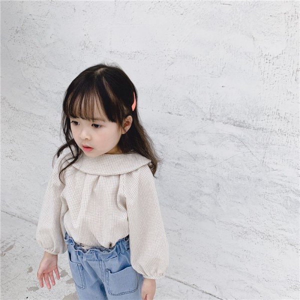 2020 children's autumn new product girls' Korean autumn bubble sleeve big Lapel shirt 20106 