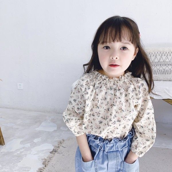 2020 children's autumn new products girl's autumn long sleeve shirt with broken flower fungus edge 20169 
