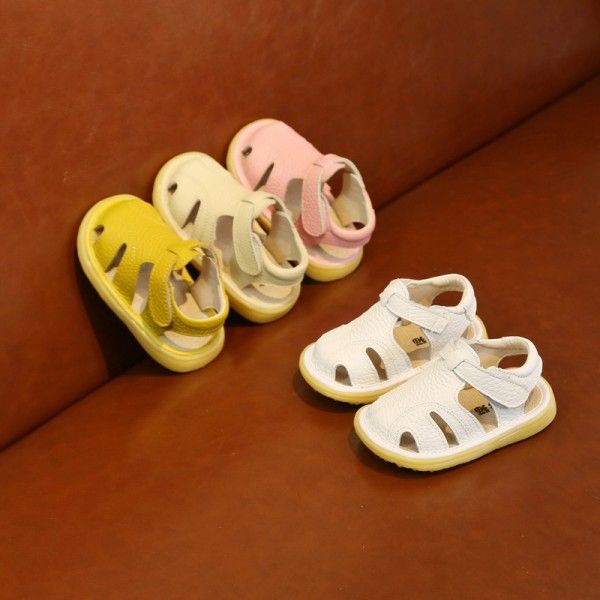 2020 new leather baby walking shoes sandals female 0-1-3 years old male summer soft sole Baotou wholesale