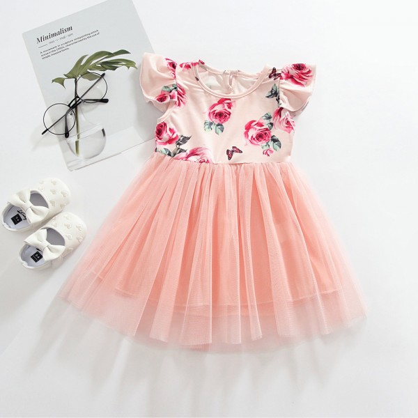 EW foreign trade children's clothing 2020 summer new Euro American girl flower princess skirt baby girl lovely dress