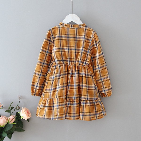 EW foreign trade children's clothing autumn 2020 new Korean version new fashion children's skirt Plaid Long Sleeve Dress