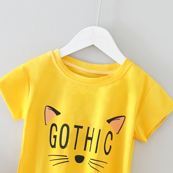 EW foreign trade children's clothing 2020 summer new girl cute cat design letter printed T-shirt T25