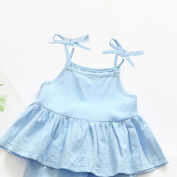 EW foreign trade children's wear 2020 new girl's suit bow sling pants pure color fresh two piece set TZ12