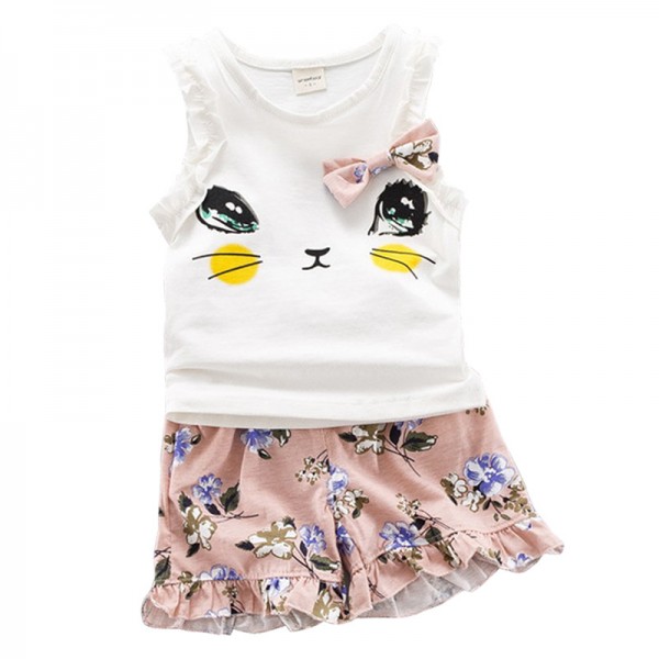 EW foreign trade children's clothing baby vest set summer new girls fashion vest shorts two piece set tz35