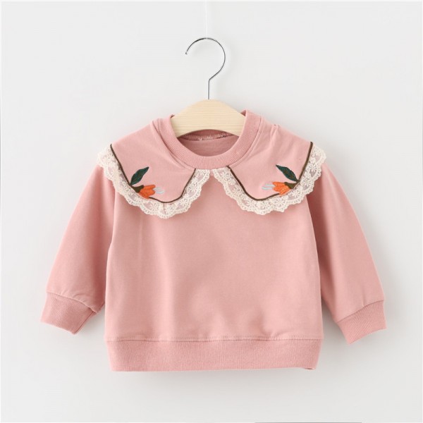 EW foreign trade children's wear autumn children's wear 2020 Korean version solid color lace collar bottomed sweater